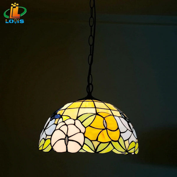 12-inch American-style Embankment Flower Chandelier Tiffany Style Milk Tea Shop Coffee Restaurant Glass Lighting E27 230V 220V