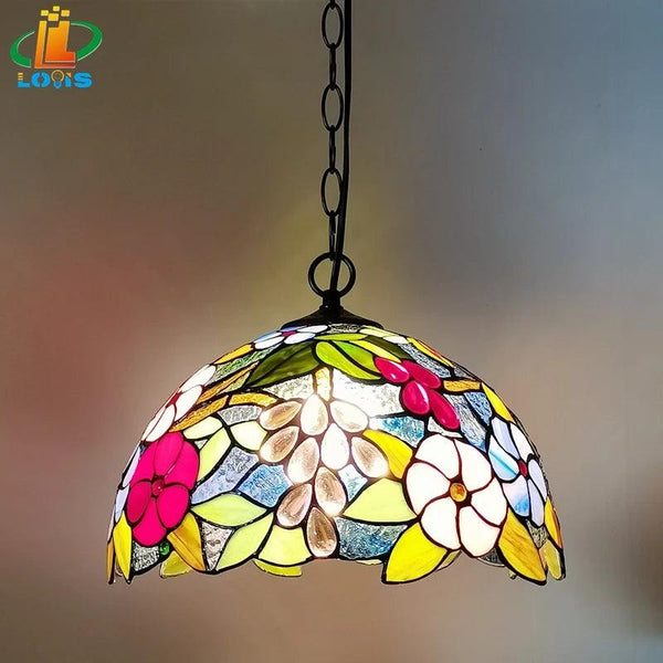 12-inch American-style Embankment Flower Chandelier Tiffany Style Milk Tea Shop Coffee Restaurant Glass Lighting E27 230V 220V