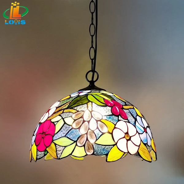 12-inch American-style Embankment Flower Chandelier Tiffany Style Milk Tea Shop Coffee Restaurant Glass Lighting E27 230V 220V