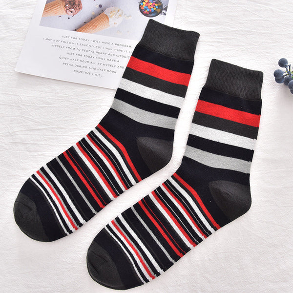 5 Pairs/Pack Fashion Trend Socks Men Cotton Thick Thin Stripes Pattern Retro Socks Business Party Crew Socks OneLoveCanada