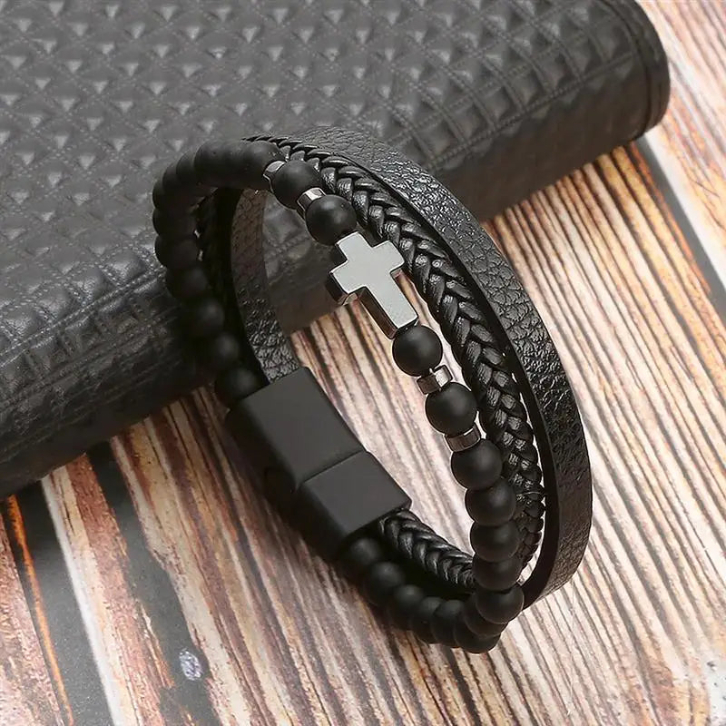 Classic Men's Leather Bracelet Hand-Woven