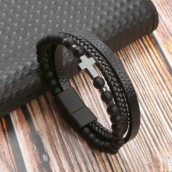 Classic Men's Leather Bracelet Hand-Woven