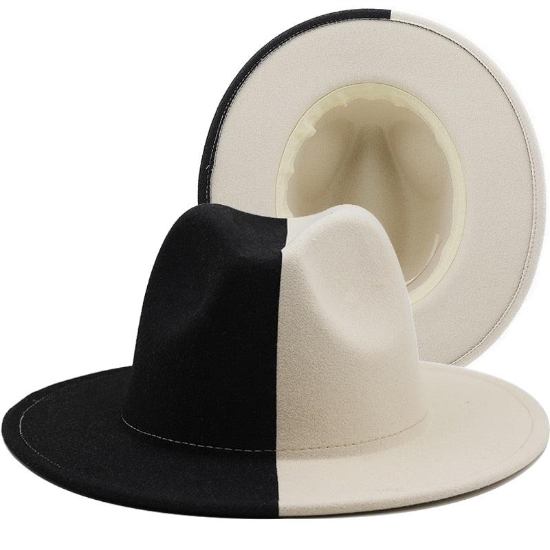 Black White Modern Unisex Fedora Hat Women Unisex Wide Brim Party Cowboy Cap Men Gentleman Wedding Hat Two Colors Fedora Hat Solid Color Wide Brim Winter Autumn Hat