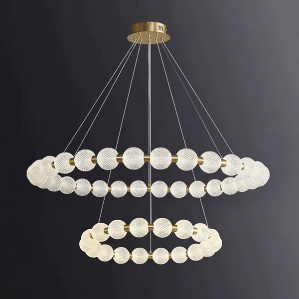Alabaster Ring Chandelier – Gold Beaded LED Luxury Ceiling Light