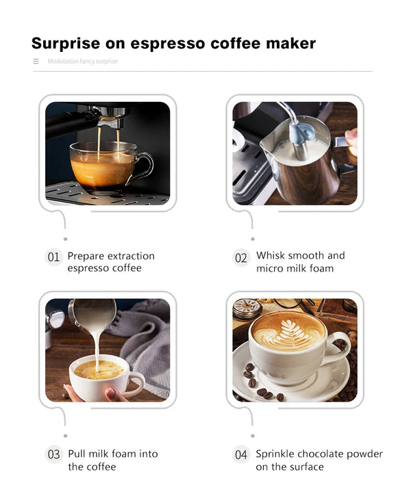 Semi-Automatic Espresso Machine 20Bar High Pressure Extractor 3-in-1