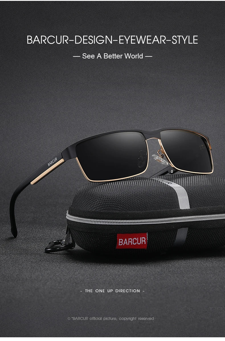 BARCUR Sunglasses Men’s Original Rectangle Fashionable Business Sunglasses – Polarized UV400 Protection for Driving Hiking Sports and Casual Wear – Trendy Fashion Shades Oculos De Sol with Anti-Reflective TAC Lenses