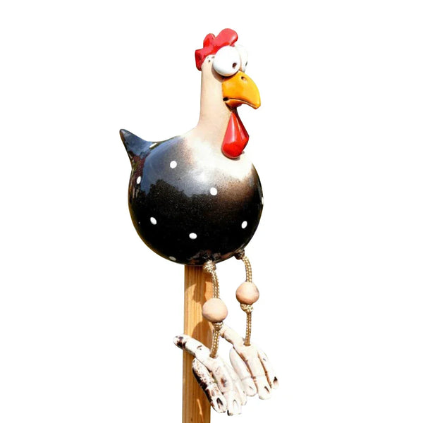 Funny Big Eyed Chicken Long Foot Resin Crafts Statues Statue Wooden Stake Decoration Hen Sculptures Garden Fence Art Supplies