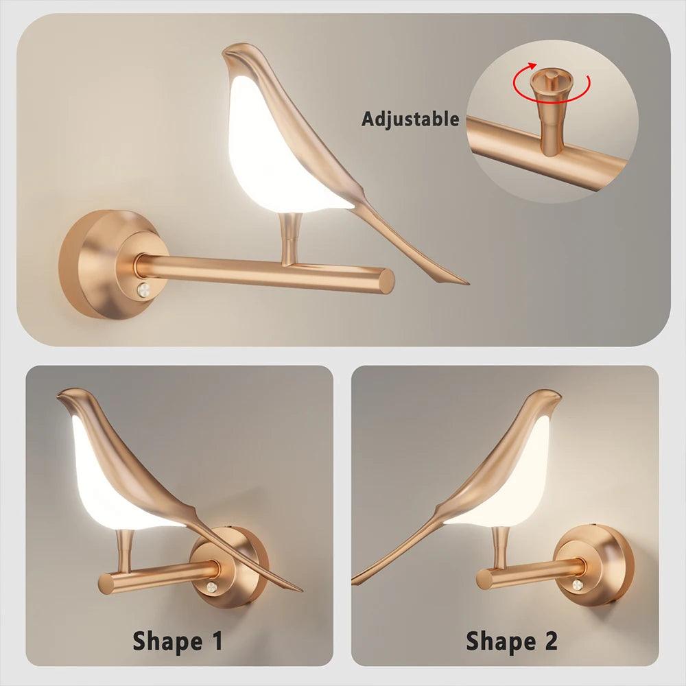 Nordic Wall Lights Rotatable Golden Bird LED Interior Wall Sconce Dimmable Acrylic Creative Wall Lamp Bedroom Bedside Night Ligh