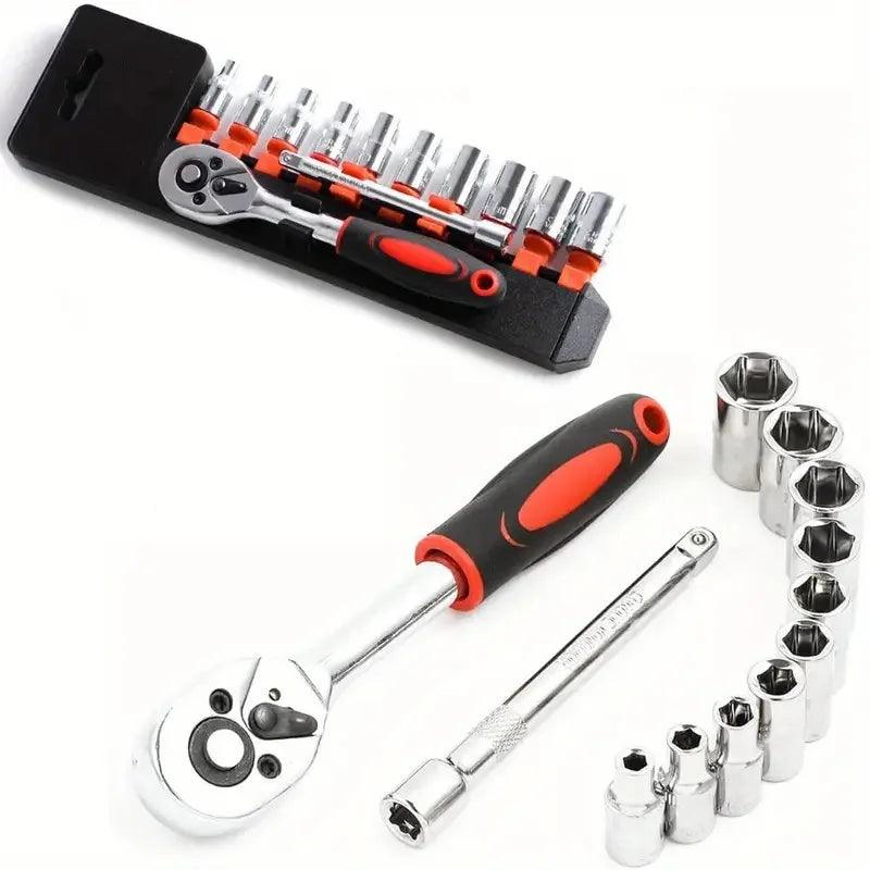 12-piece Xiaofei 1/4 Auto Repair Tool Set, Complete Set of Hardware Toolbox Tools,Socket Wrench Combination