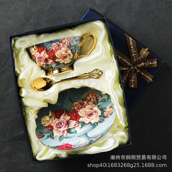 Yan Coffee Cup chooses bone china European afternoon tea tea set ceramic gift box gift Gaoyan premium export cup saucer