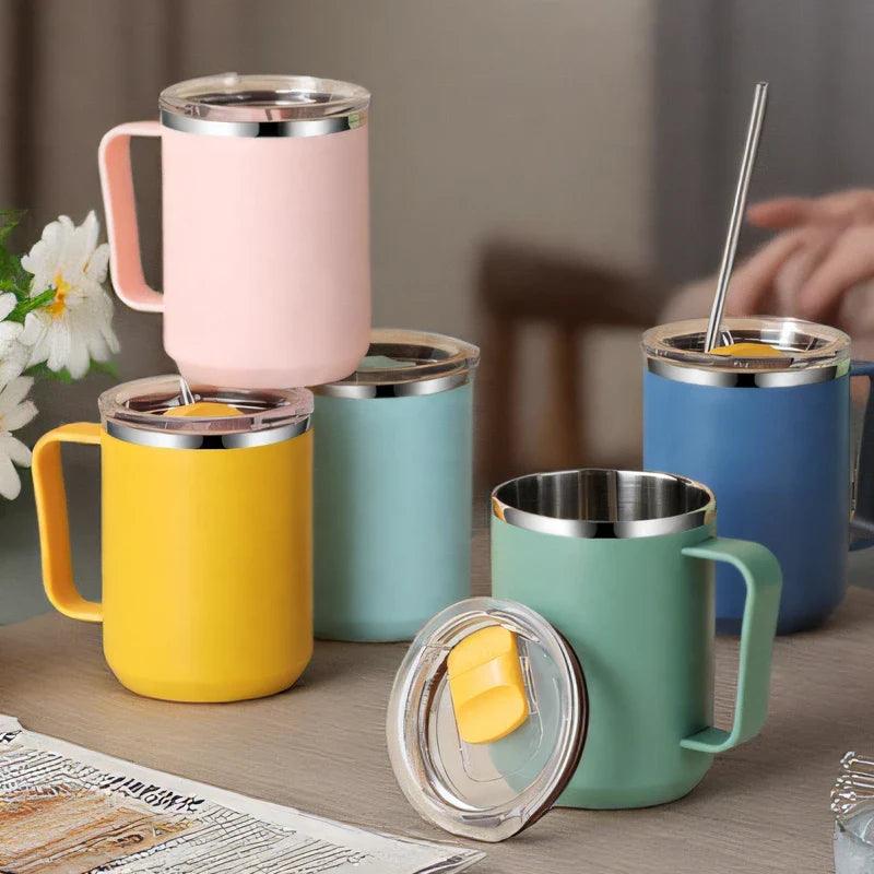 Stainless Steel Insulated Coffee Mug – 450 ml (Double-Wall Vacuum, Handle & Lid)