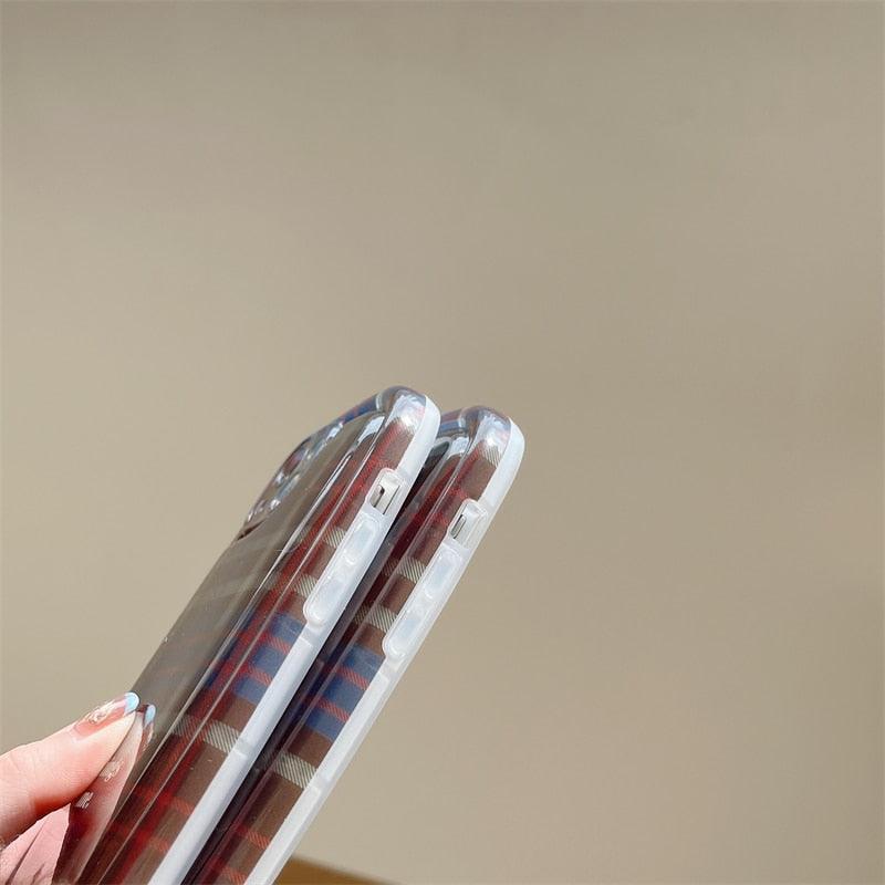 Cute Scottish Plaid Lattice Soft Case For Iphone 14 13 12 11 Pro Max X Xr Xs Max Lovely Dog Shockproof Protective Cover Checkered Plaid Soft Silicone Case