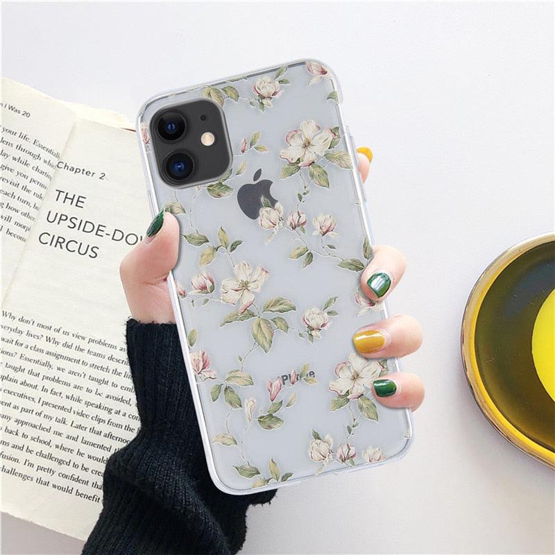 Fashion Flower Phone Case For Iphone 7 8 Plus  Iphone Xr X Xs Silicone Ultra Thin Shockproof Mobile Phone Case With Fashion Pattern Cover Stylish Beautiful Flower Pattern Colored iphone Case