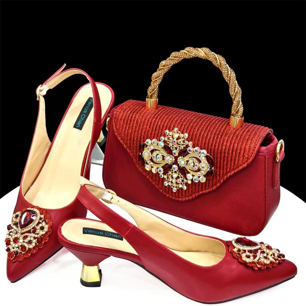 Women's Crystal Pointed High Heels Shoe Bag Set