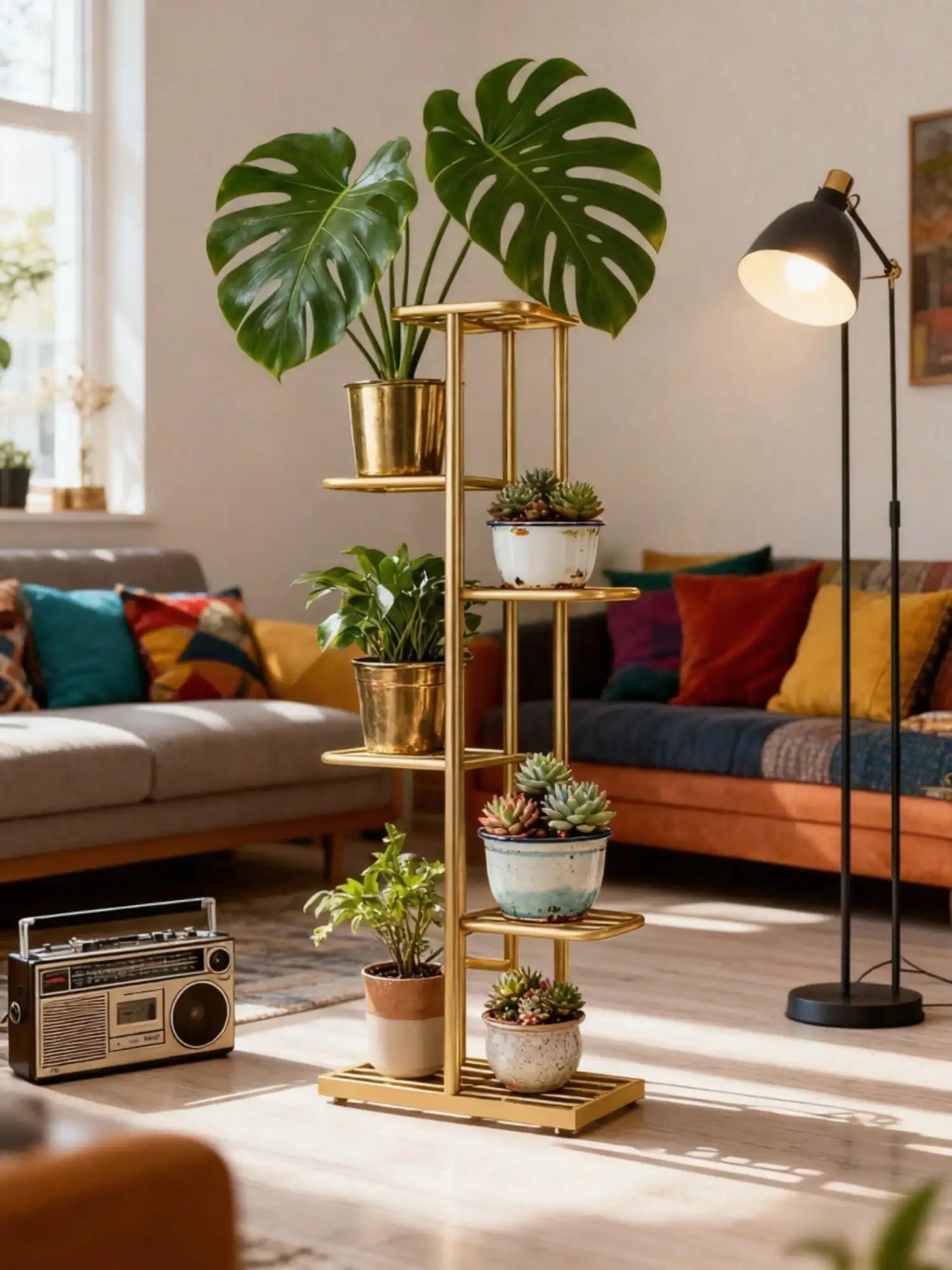 Plant Stand Indoor Modern Black Metal 6 5 4 Tier Tall Vertical Flower Pot Holder Shelf Space Saving Corner Multi Layer Storage Rack For Living Room Balcony Garden Patio Home Decor Housewarming Gift Plant Lovers