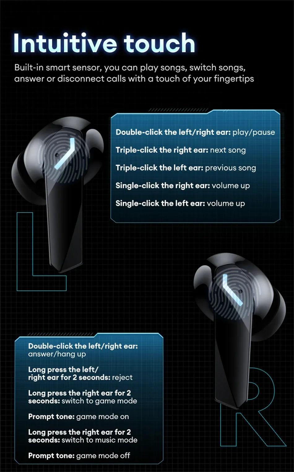Lenovo XT53 Gaming Headset LED Digital Display Wireless Sport Earbuds HD Call Low Latency Headphones Waterproof GM2 Pro Upgraded