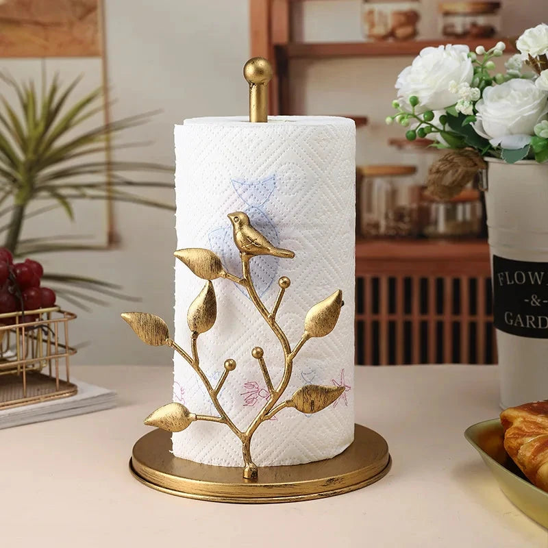 Kitchen Luxury Vertical Tissue Holder Multi Functional Metal Paper Roll Holder Rose Shaped Art Storage Rack Tissue Boxes DSers Fulfillment