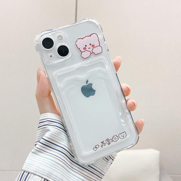 Transparent Cute Heart Pattern Phone Cases For iPhone 13 14 Pro Max Simple Luxurious Love Gradient Silicon Wallet Cover Card Holder Shockproof Bumper Protective Cover