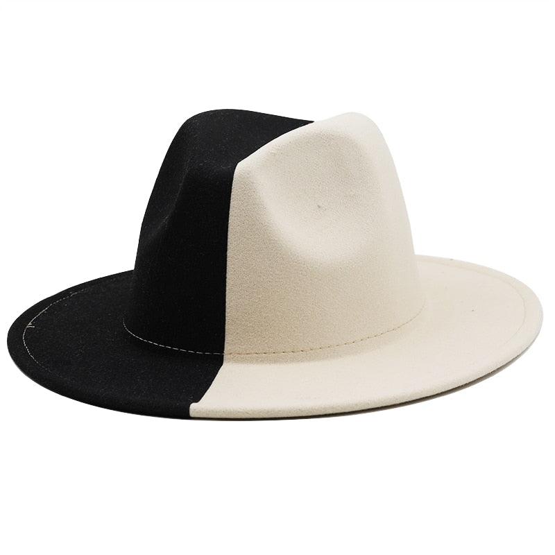 Black White Modern Unisex Fedora Hat Women Unisex Wide Brim Party Cowboy Cap Men Gentleman Wedding Hat Two Colors Fedora Hat Solid Color Wide Brim Winter Autumn Hat