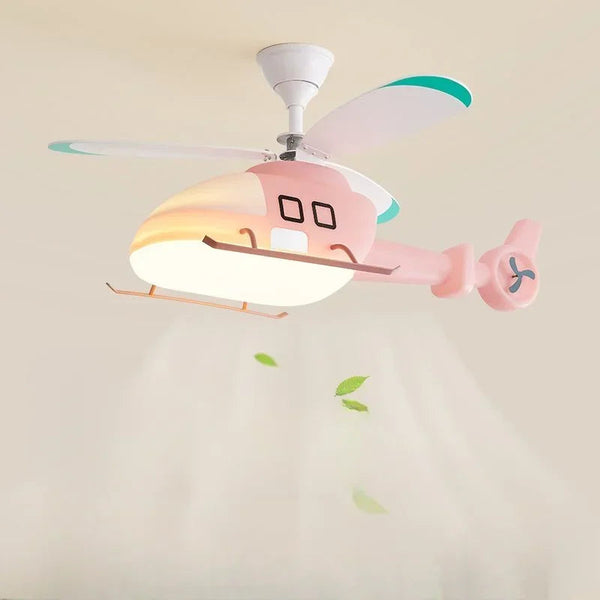 DecorBites™ Helicopter Aircraft Ceiling Fan Children's Chandelier Blue Pink Light Kids' Room Decorbites