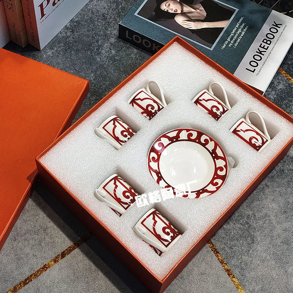 Gift Box Set 12Pcs Ceramic Espresso Coffee Cup Striped Dot Tea Milk Drinking Cups with Handle Mug for Office Dubai Gift Lucks