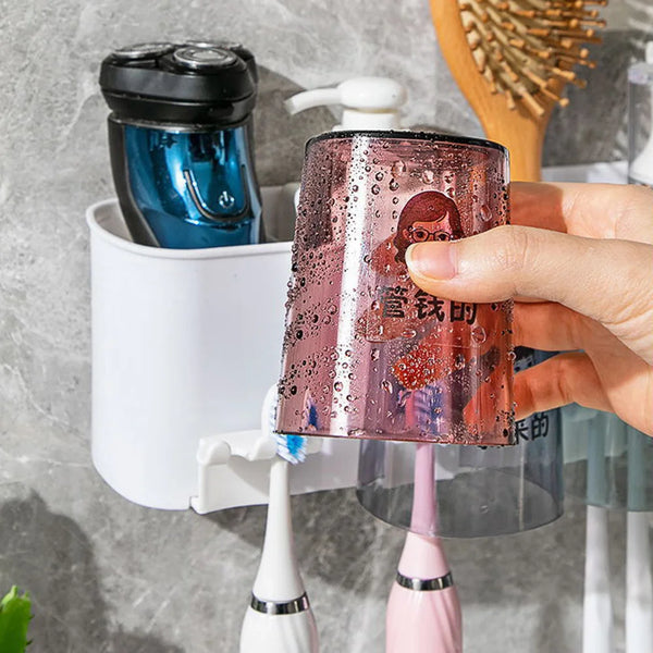 Wall Mounted Automatic Toothpaste Dispenser with Toothbrush Holder No Drilling Multifunctional Bathroom Organiser