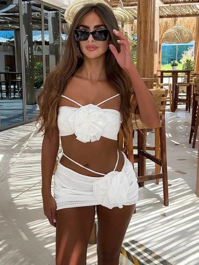 Sexy Crochet Mesh Three Piece swimsuit set