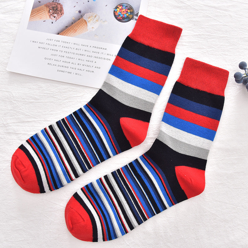 5 Pairs/Pack Fashion Trend Socks Men Cotton Thick Thin Stripes Pattern Retro Socks Business Party Crew Socks OneLoveCanada