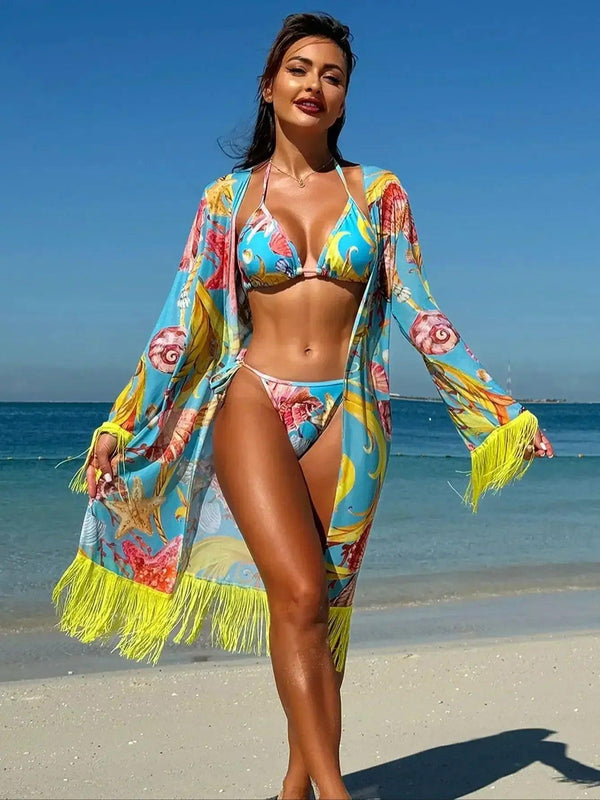 Feely sexy bikini tassel drape three piece set - Sexikinis Swim - Gifts for You 'n Me