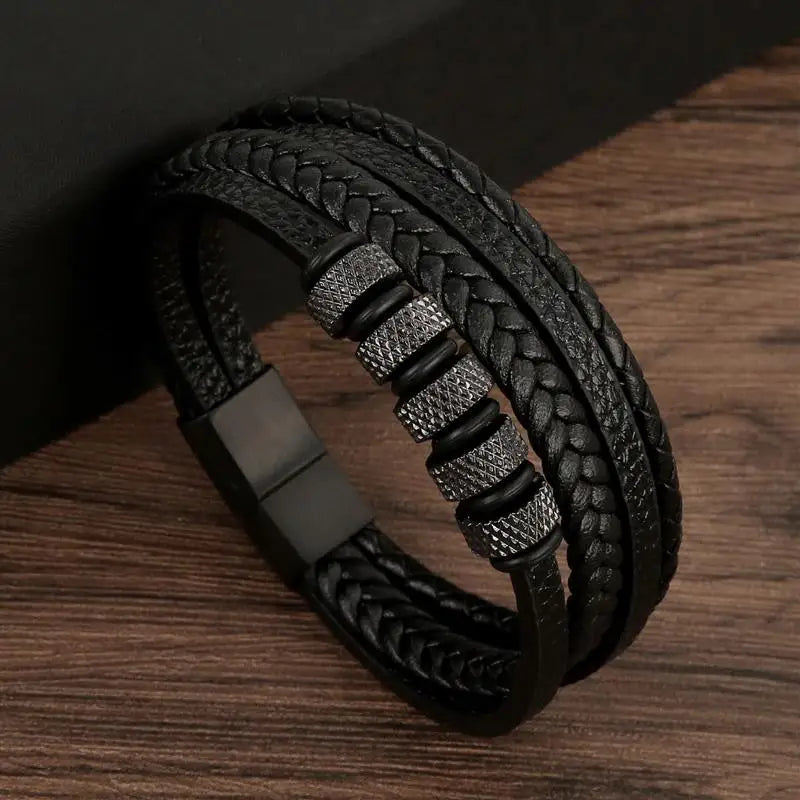 Classic Men's Leather Bracelet Hand-Woven