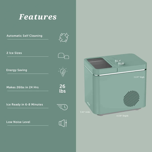 Countertop Ice Maker, Bullet Shaped Ice Type, Sage, ice cube maker machine , home appliance ,  kitchen  bar