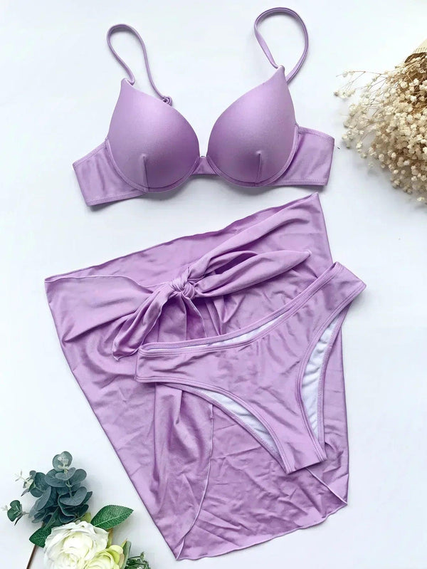 Women solid push up underwire three piece set - Sexikinis Swim - Gifts for You 'n Me