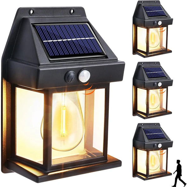 1~4Pcs Outdoor Solar Wall Lamp Waterproof Tungsten Filament Lamp Induction Lamp Household Light Garden Wall Light
