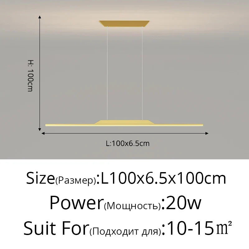 Minimalist LED Pendant Light Gold 150cm Dimmable