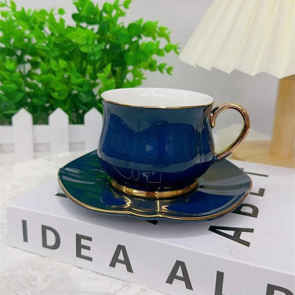 180ml European Espresso Cup Plate Set Light Luxury Gold Handle Ceramic Cup Coffee Cup And Dish Set Afternoon Camellia Tea Cup