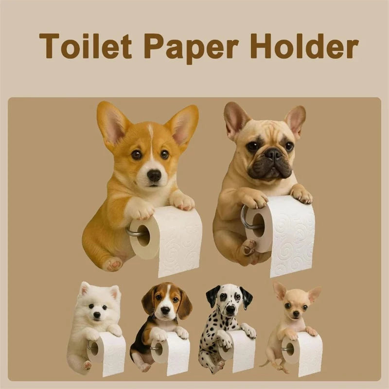 1 PCS Funny Dog Toilet Paper Holder Wall Mounted Resin Animal Statue Bathroom Tissue Roll Organizer Home Decor DSers Fulfillment