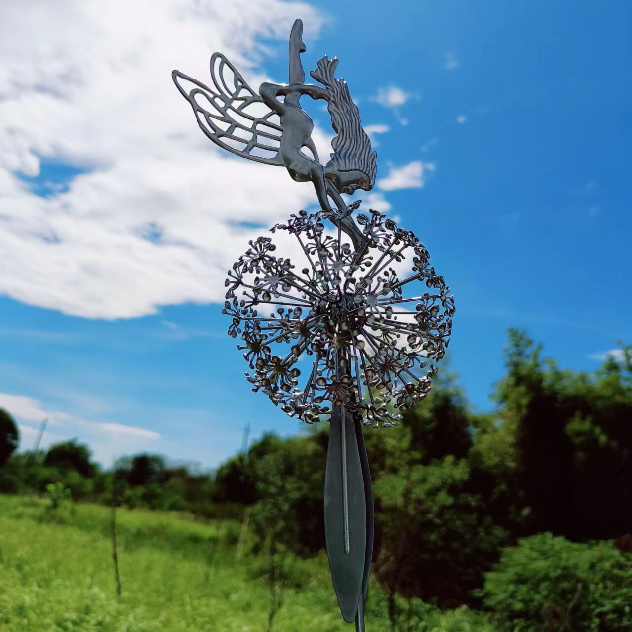 Dancing Fairy Statue Steel Wires Fairy Elf Dandelion Miniature Sculpture Mythical Garden Figurine Fairies Pixies Yard Decor