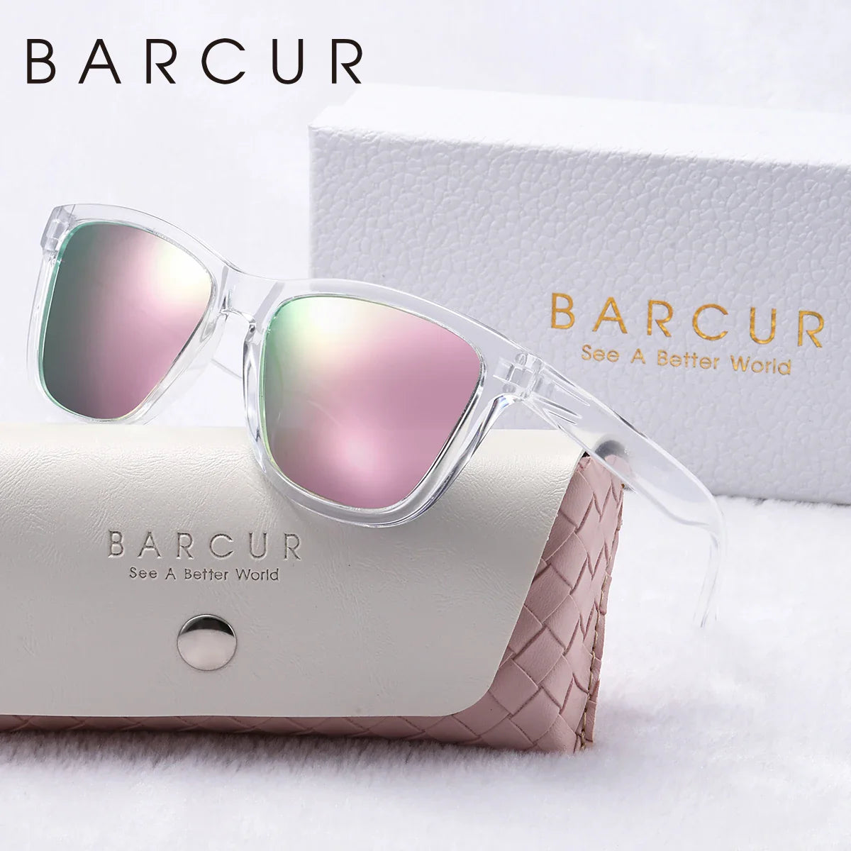 BARCUR Fashion Energetic Polarized Sunglasses for Women – Transparent Lightweight PC Frame Oval UV400 Protection Ladies Holiday Sun Glasses with Stylish Mirror Lens and Elegant White Gift Box – Perfect for Travel Beach & Summer Outings