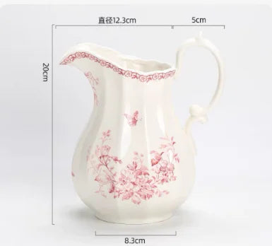Ceramic Vase Retro Rose Pastoral Bow Pattern Vase Home Decoration Desktop Ornaments French Romantic Flower Container Gift