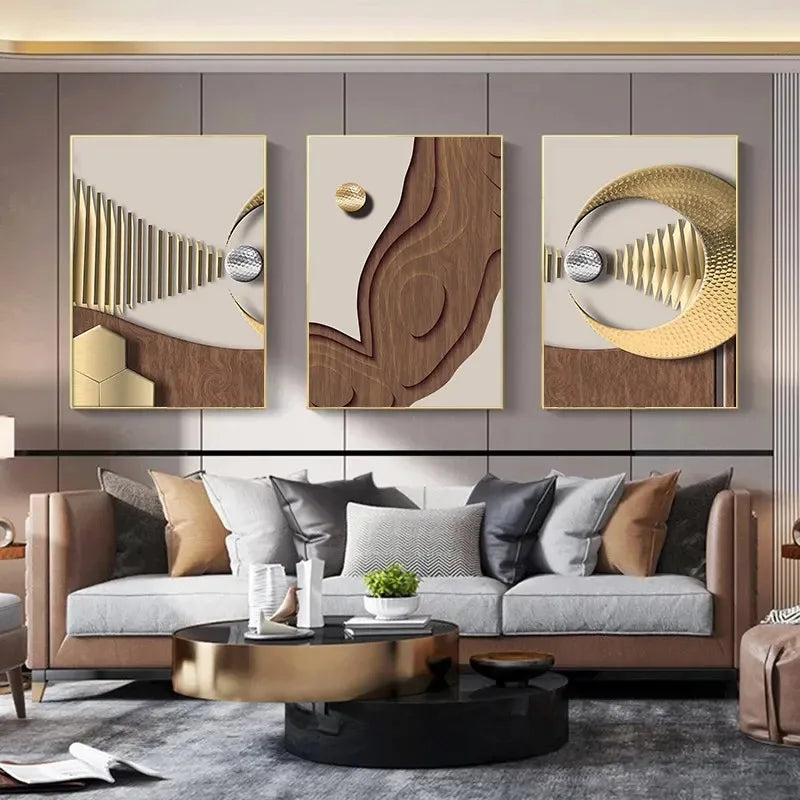 Abstract Geometry Picture Canvas Painting Wall Art Luxury Golden Brown Poster and Print for Modern Minimalist Home Bedroom Decor