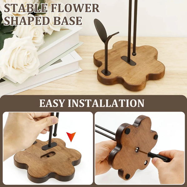 Wooden Paper Towel Holder Vertical Stand Anti-Skid Flower Shape Base Kitchen Countertop Roll Paper Towel Holder Paper Dispenser DSers Fulfillment