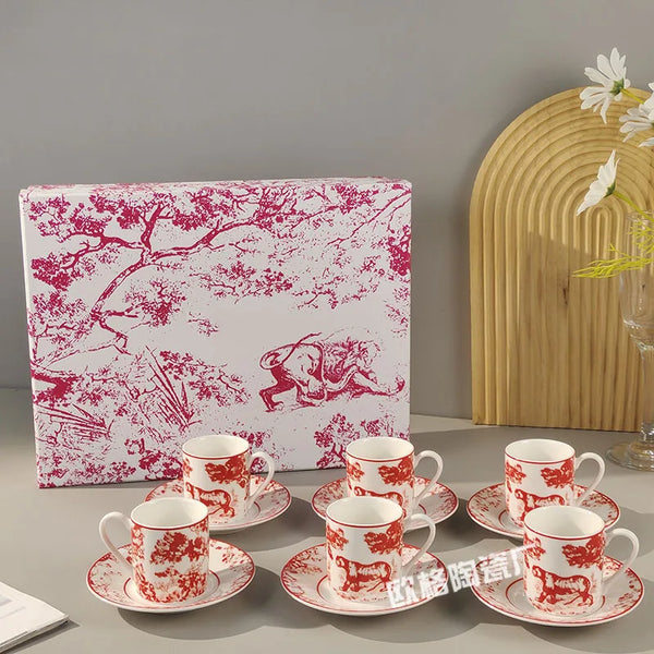 Gift Box Set 12Pcs Ceramic Espresso Coffee Cup Striped Dot Tea Milk Drinking Cups with Handle Mug for Office Dubai Gift Lucks