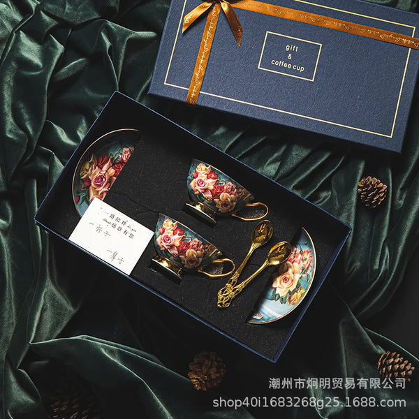 Yan Coffee Cup chooses bone china European afternoon tea tea set ceramic gift box gift Gaoyan premium export cup saucer