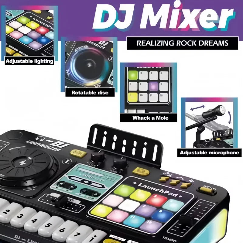 Kids DJ Mixer Controller Toy with Microphone Electronic Music Play Set