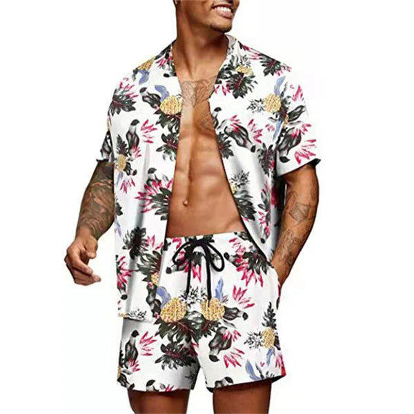 Floral Hawaiian  two piece men beach shorts set - Sexikinis Swim