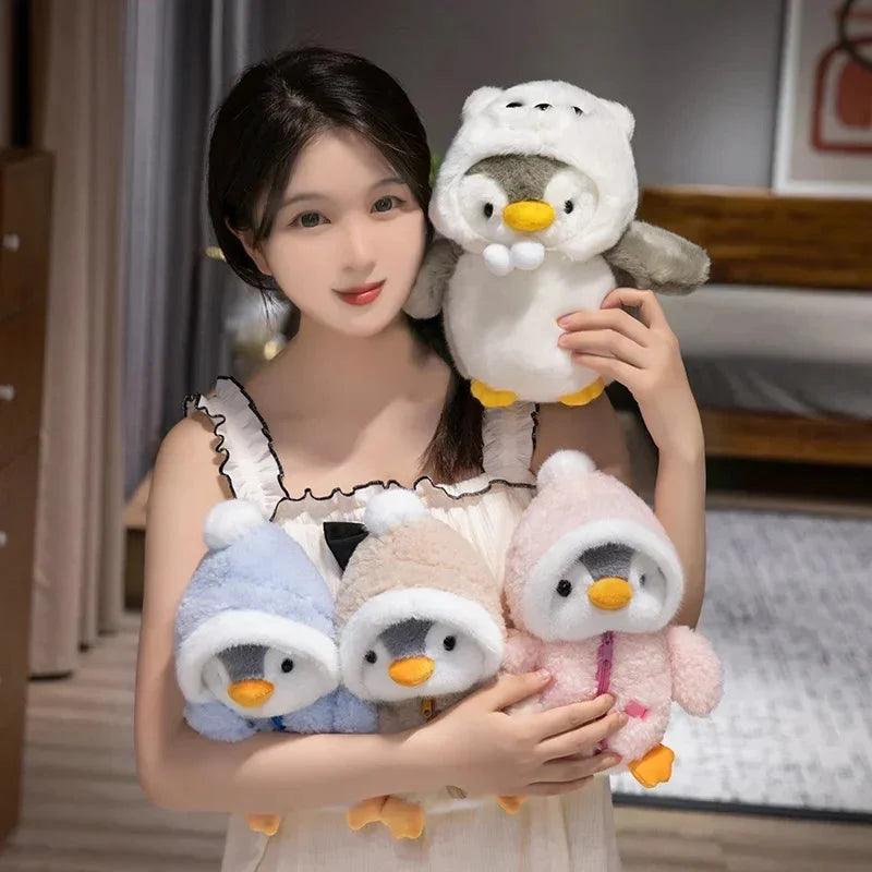 New Cute Penguin Plush Toy Baby Comforting Sleep Doll Fluffy Penguin Wearing Clothes Hats Stuffed Animal Pillow Birthday Gifts