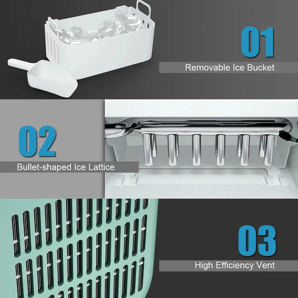 Portable Countertop Ice Maker Machine 44Lbs/24H Self-Clean w/Scoop Mint Green, ice cube maker machine electric , home appliance