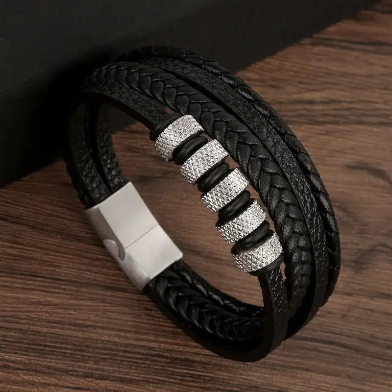 Classic Men's Leather Bracelet Hand-Woven