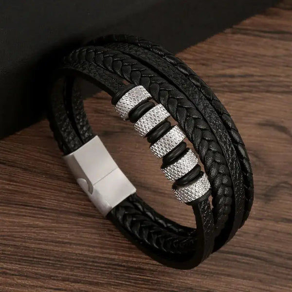 Classic Men's Leather Bracelet Hand-Woven