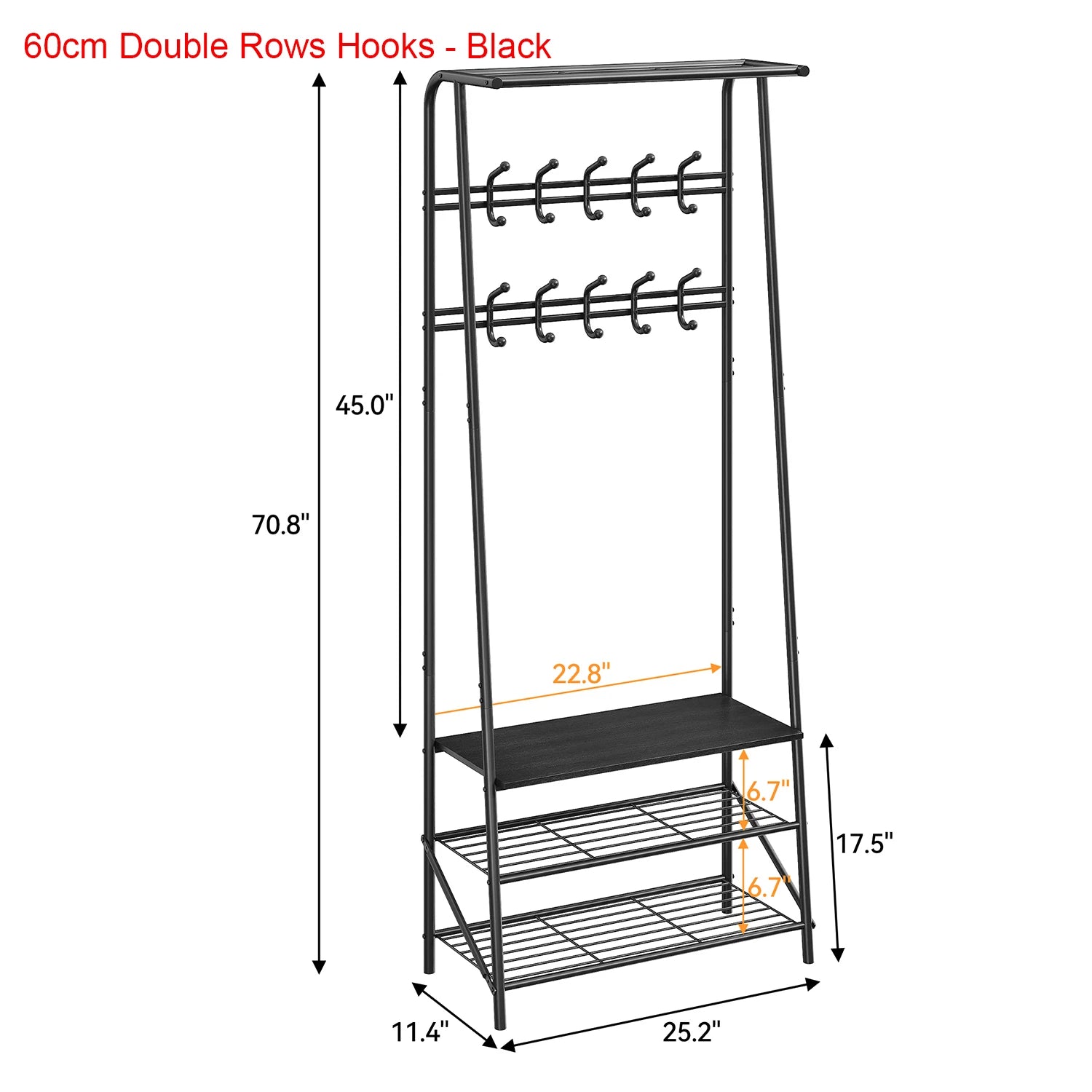 Coat Rack Shoe Bench, 4-in-1 Hall Trees Entryway Bench with Coat Rack and Shoe Rack, Steel Frame Storage Shelf and Hanging Bar